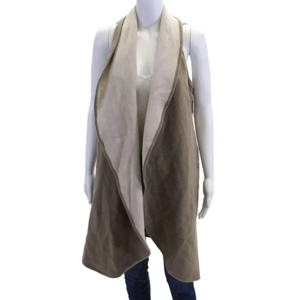 Soon Womens Open Front Knit Shawl Cardigan Sweater Vest Jacket Brown Size Small